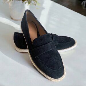 Calson Black Suede Tristan Espadrille Women’s Loafers Tan White Woven Wicker
